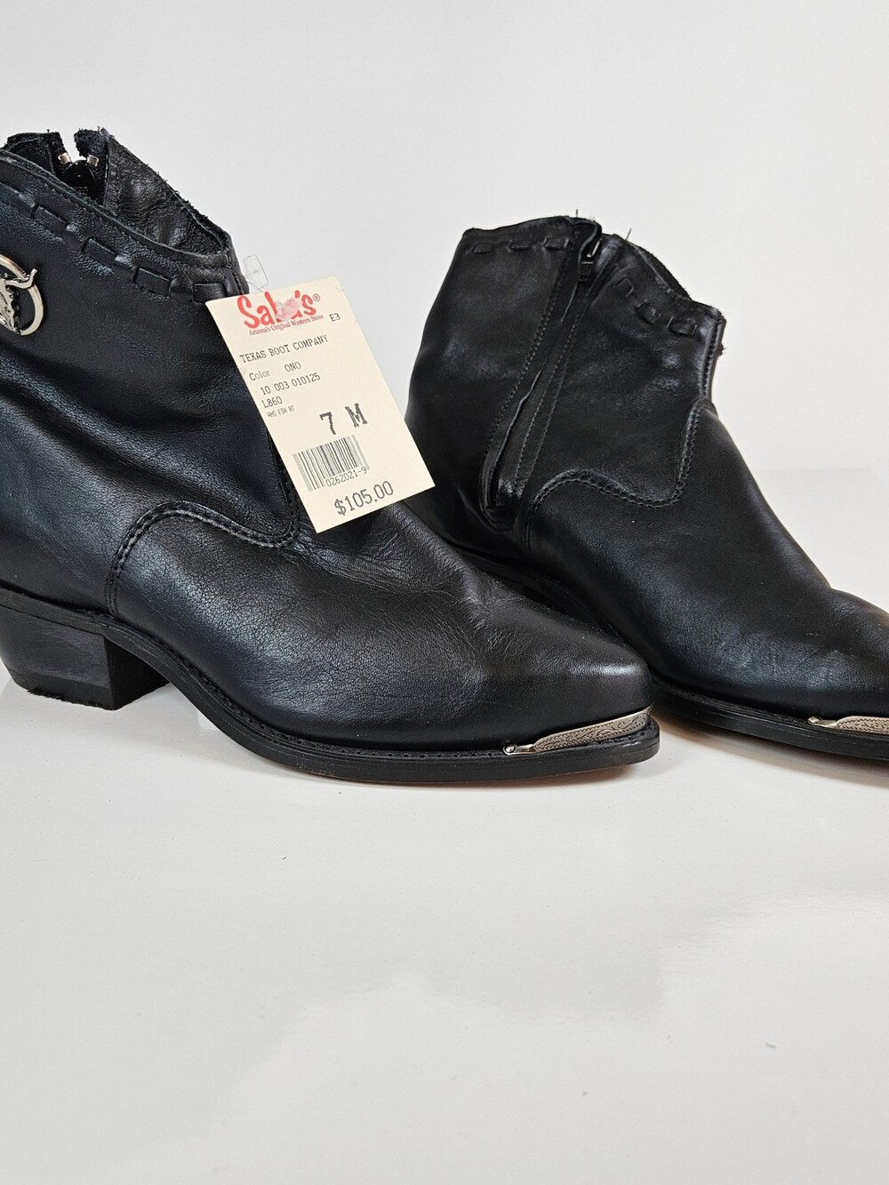 Laredo Western Ankle Boots Black Leather Side Zip Metal Toe Cap Women's Size 7M